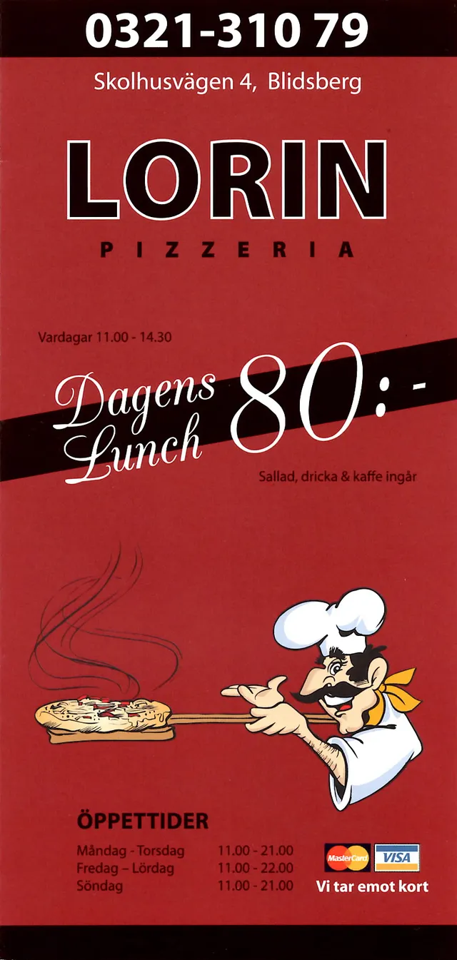 Menyn för Lorin Pizzeria, Ulricehamn