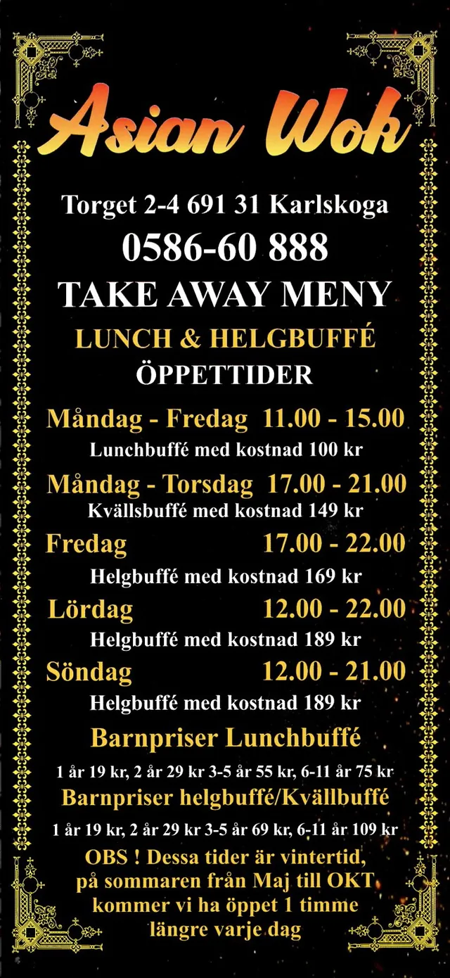 Menyn för Asian Wok, Karlskoga