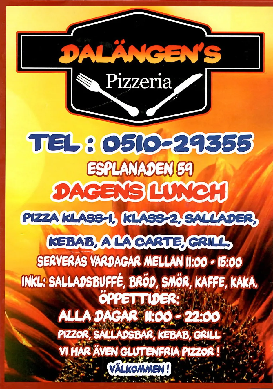 Bild på menyn för Dalängen's Pizzeria, Lidköping