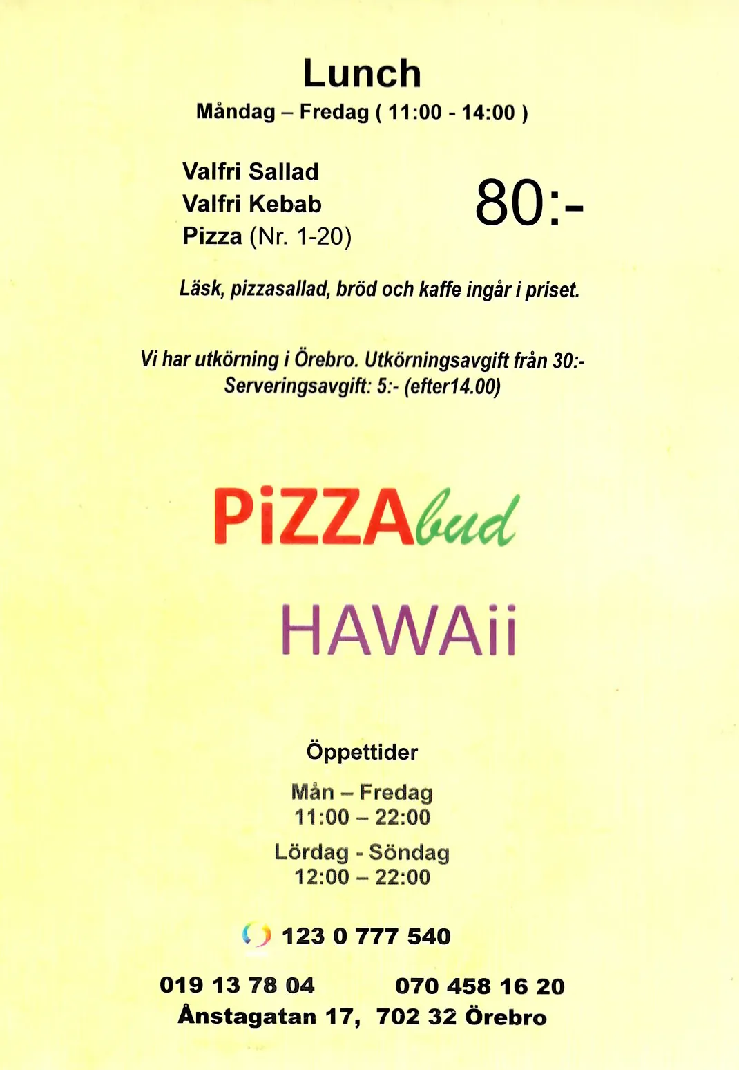 Bild på menyn för Pizza Bud Hawaii, Örebro