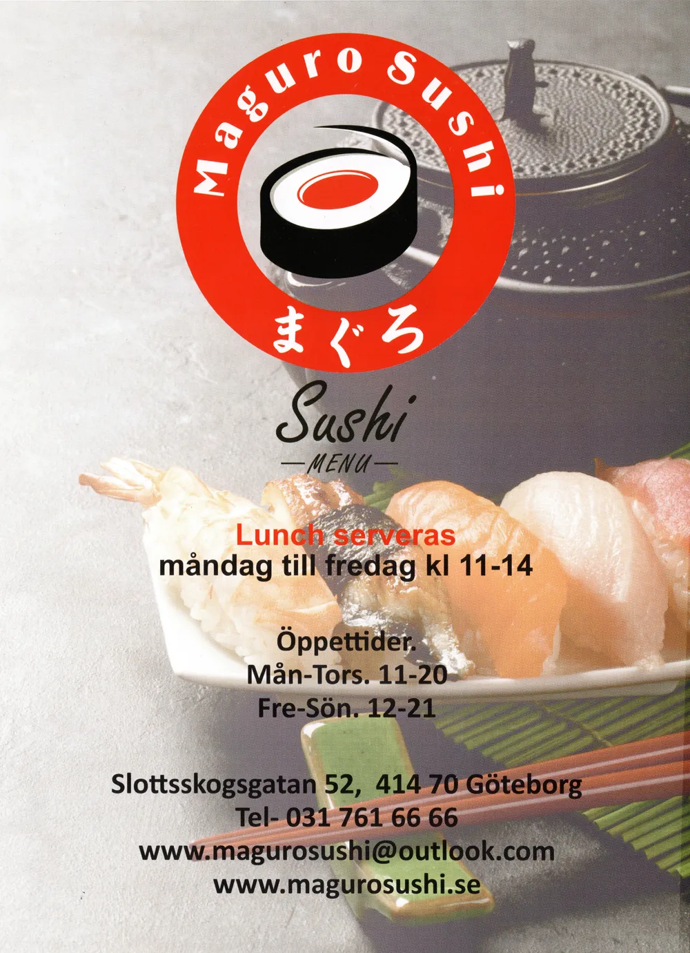Bild på menyn för Maguro Sushi, Göteborg