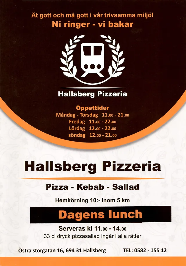 Menyn för Hallsberg Pizzeria, Hallsberg
