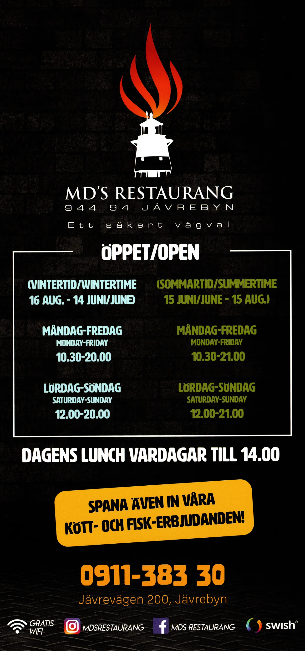 Bild på menyn för MD's Restaurang, Piteå
