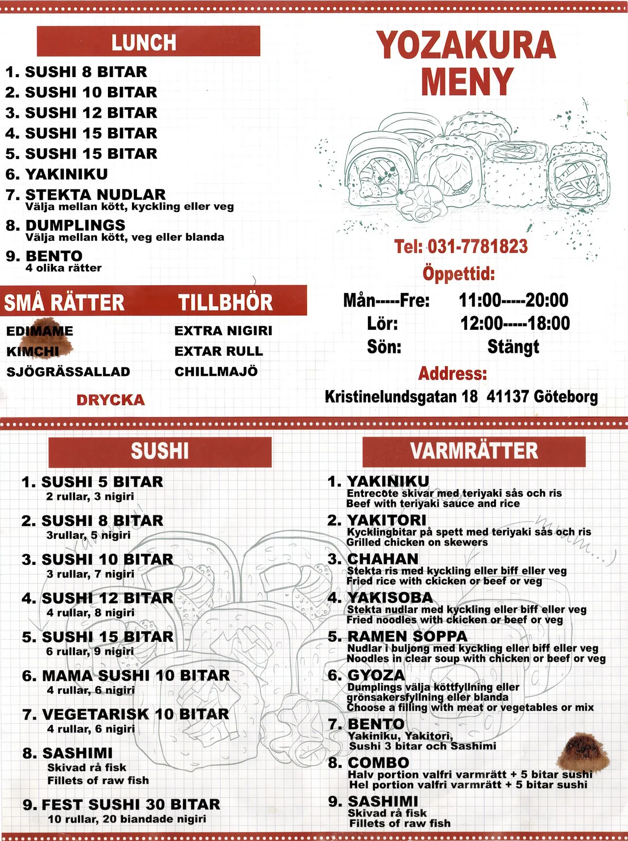 Bild på menyn för Yozakura, Göteborg