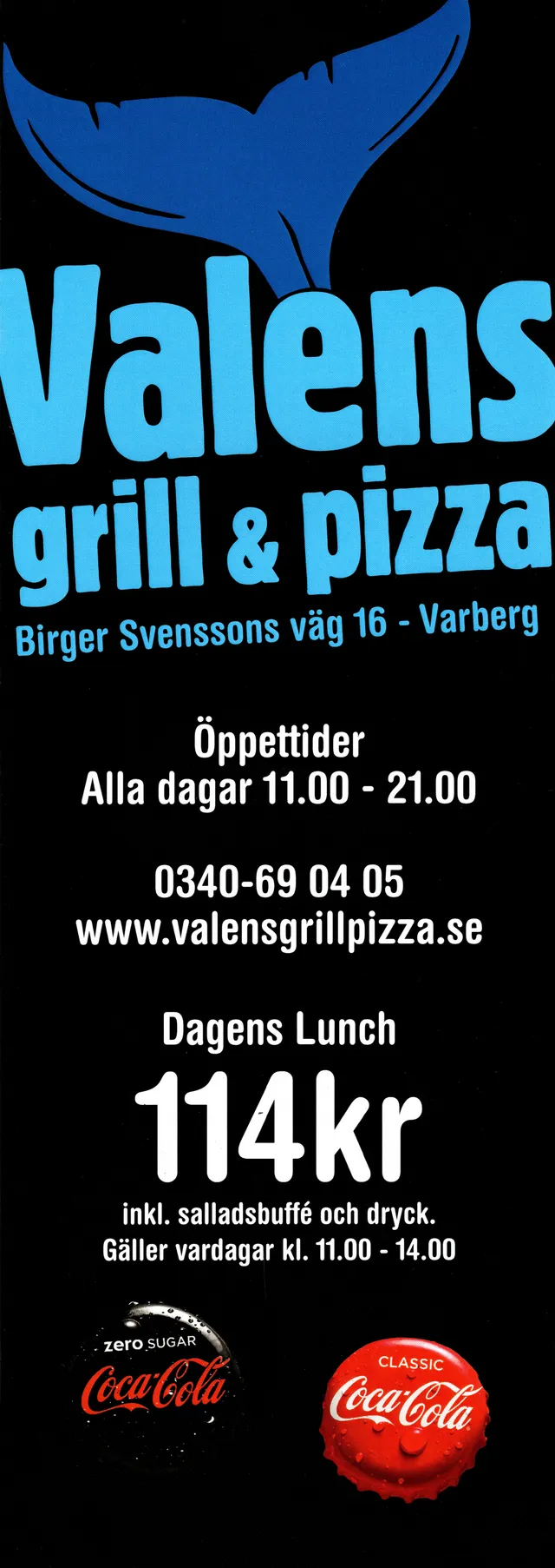 Menyn för Valens Grill & Pizza, Varberg