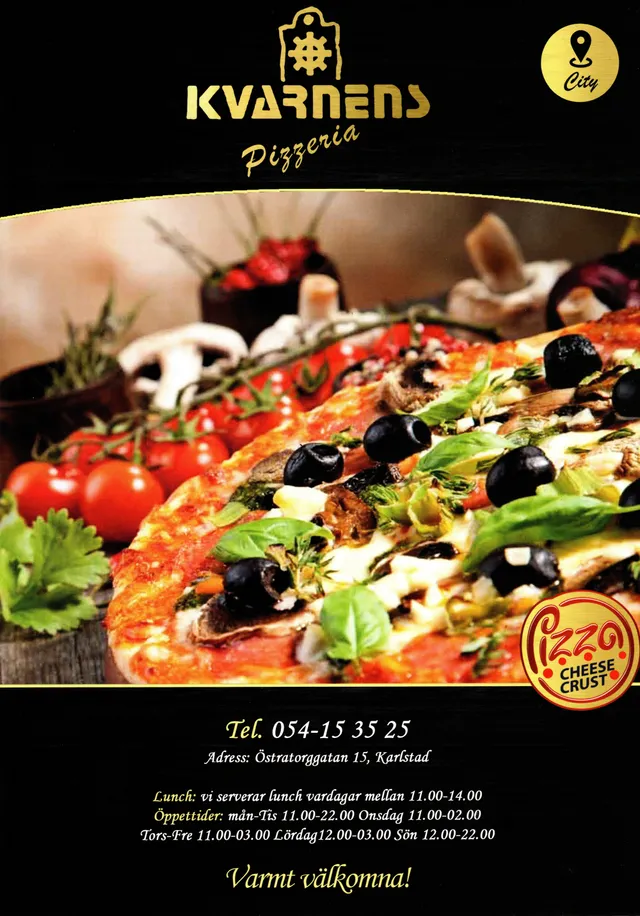 Menyn för Kvarnens Pizzeria, Karlstad