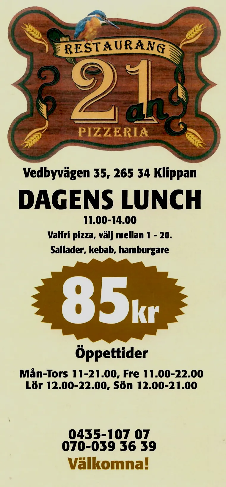 Bild på menyn för 21:an, Klippan
