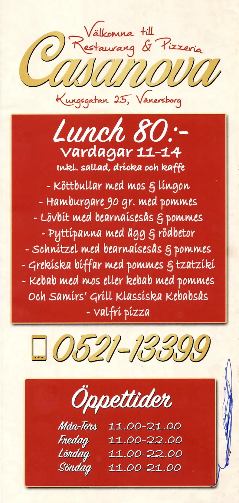 Bild på menyn för Casanova, Vänersborg