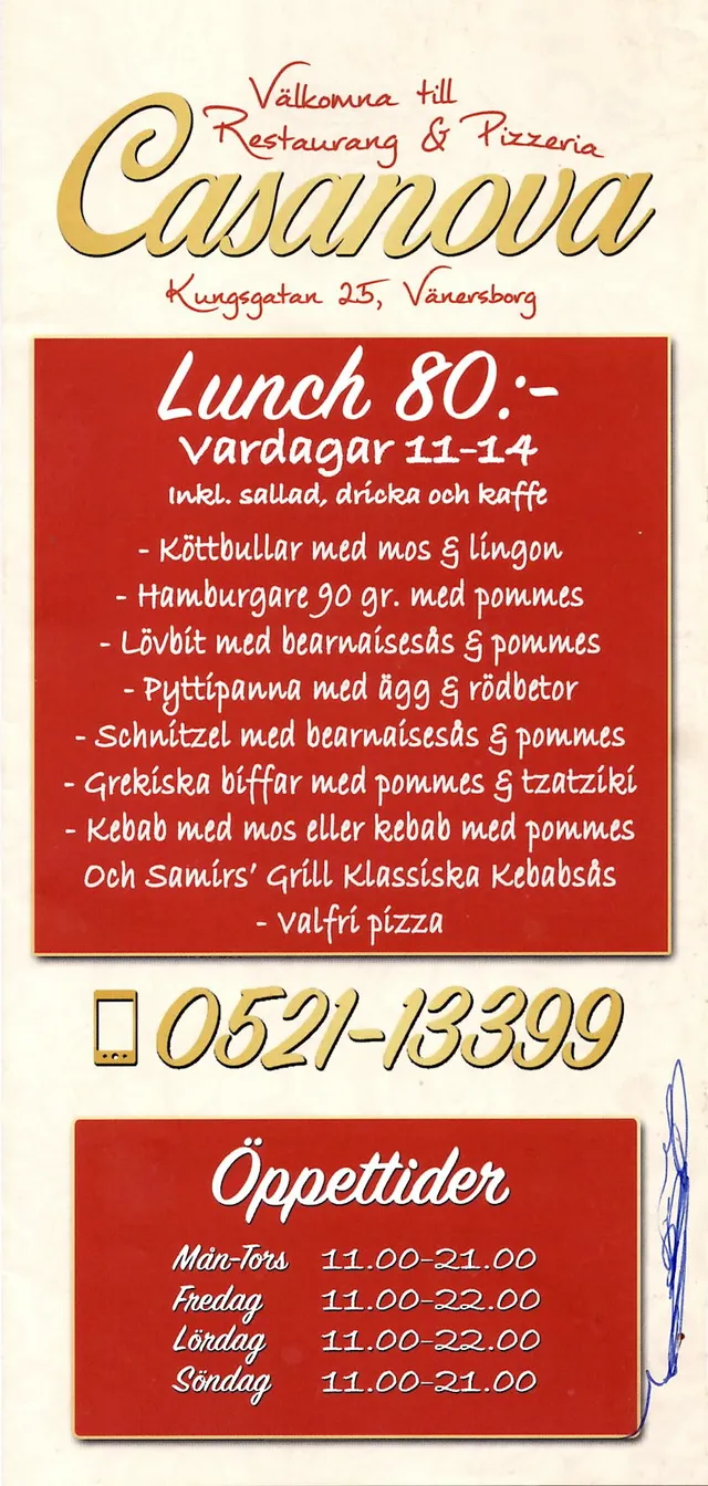 Menyn för Casanova, Vänersborg