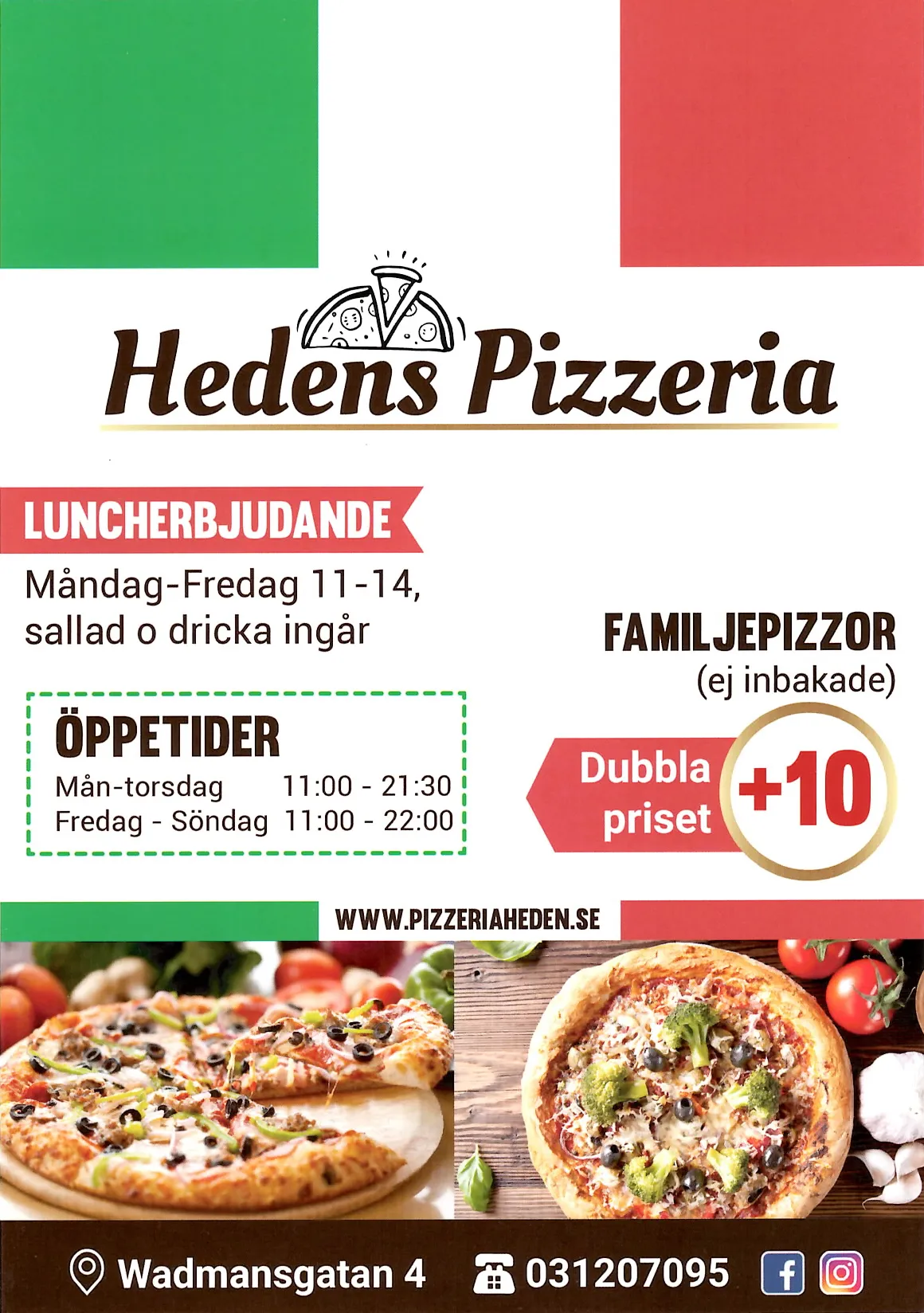 Bild på menyn för Hedens Pizzeria, Göteborg