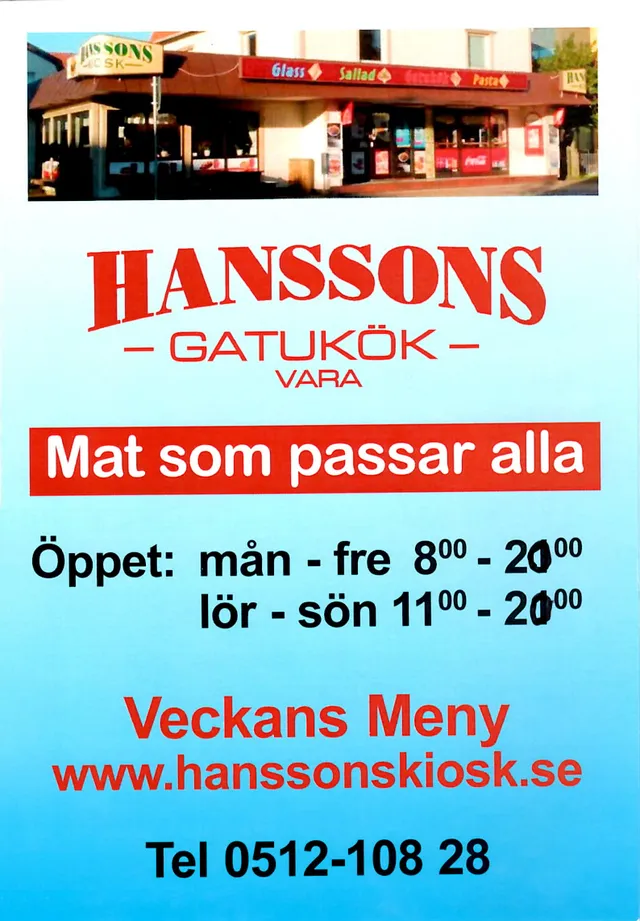 Menyn för Hanssons Gatukök, Vara
