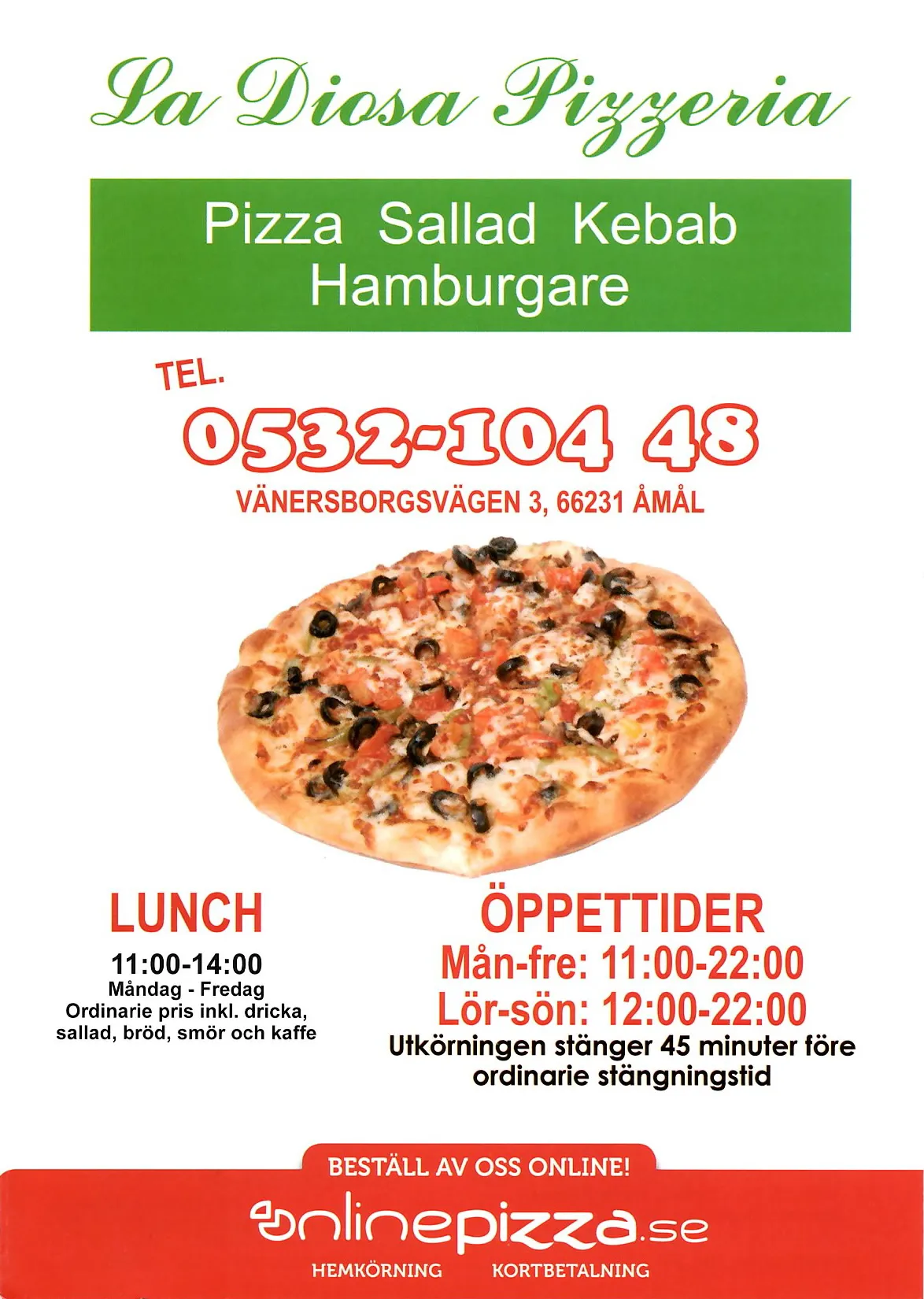 Bild på menyn för La Diosa Pizzeria, Åmål