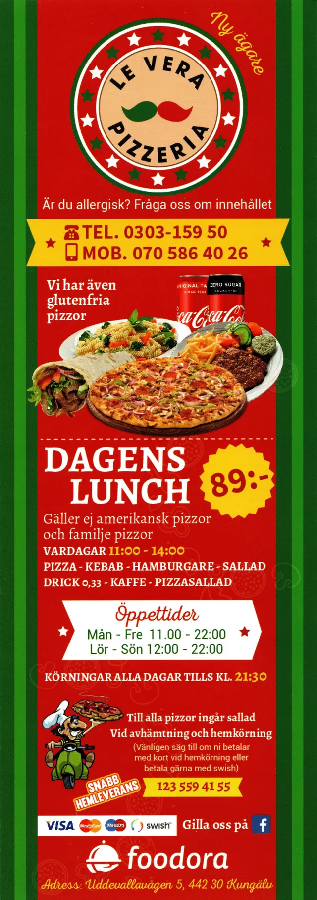 Menyn för Le Vera Pizzeria, Kungälv