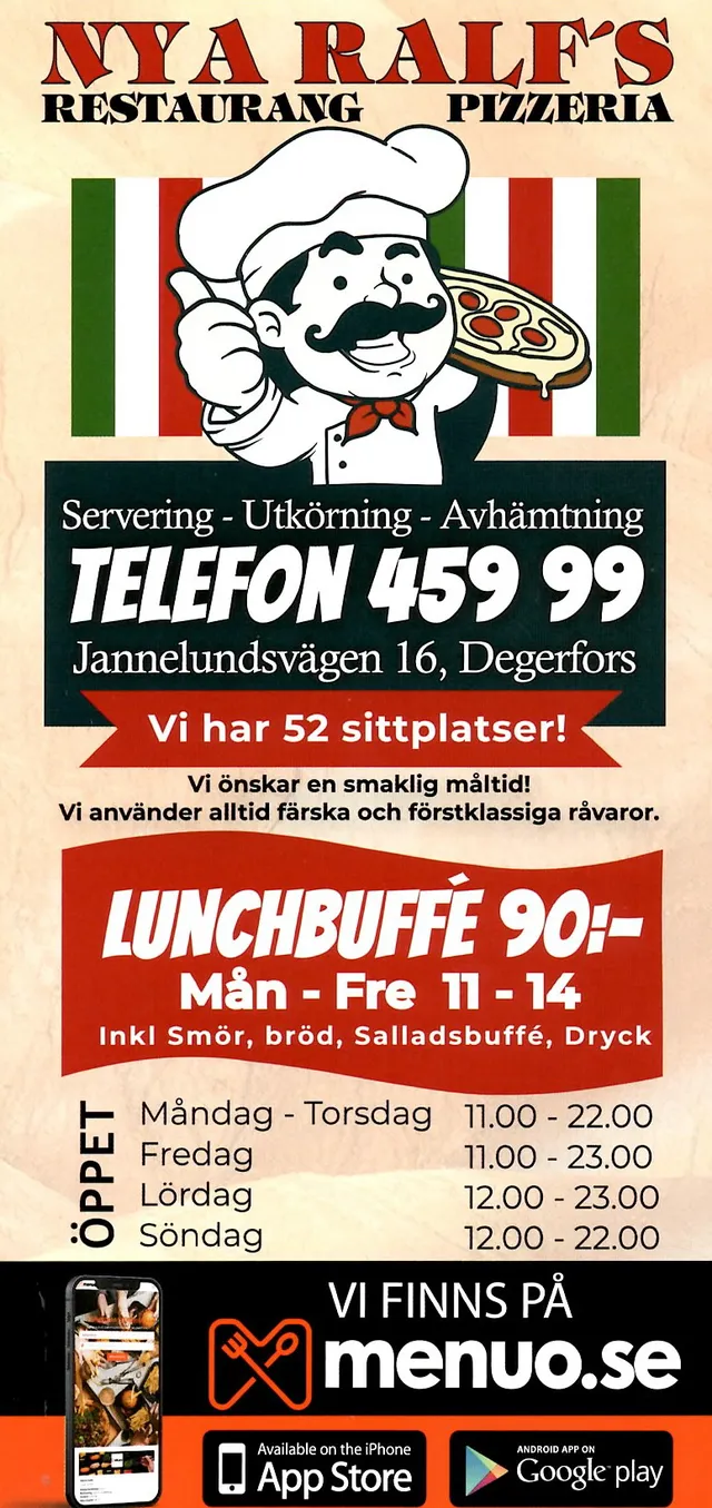 Menyn för Nya Ralf's, Degerfors