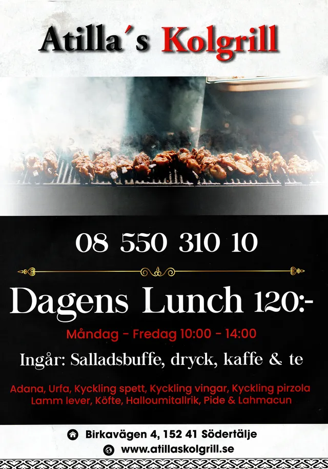 Menyn för Atilla's Kolgrill, Södertälje