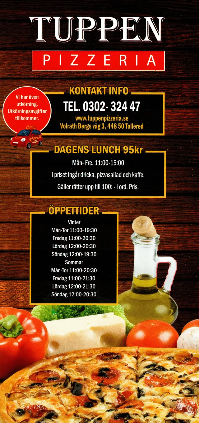 Menyn för Tuppen Pizzeria, Lerum