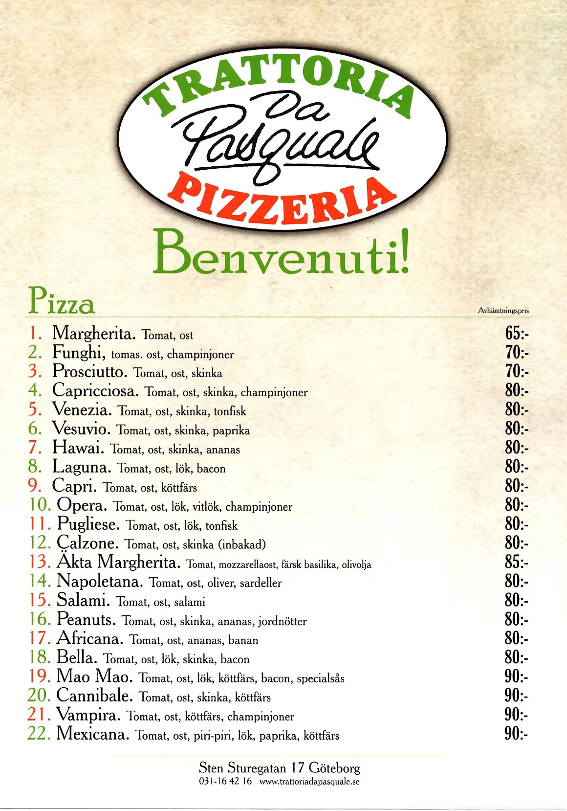 Bild på menyn för Trattoria Da Pasquale Pizzeria, Göteborg