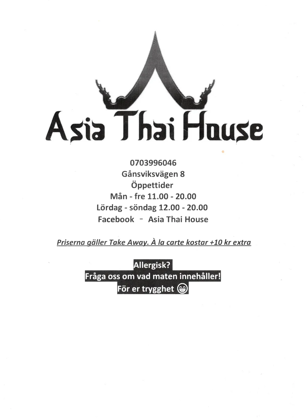 Bild på menyn för Asia Thai House, Härnösand