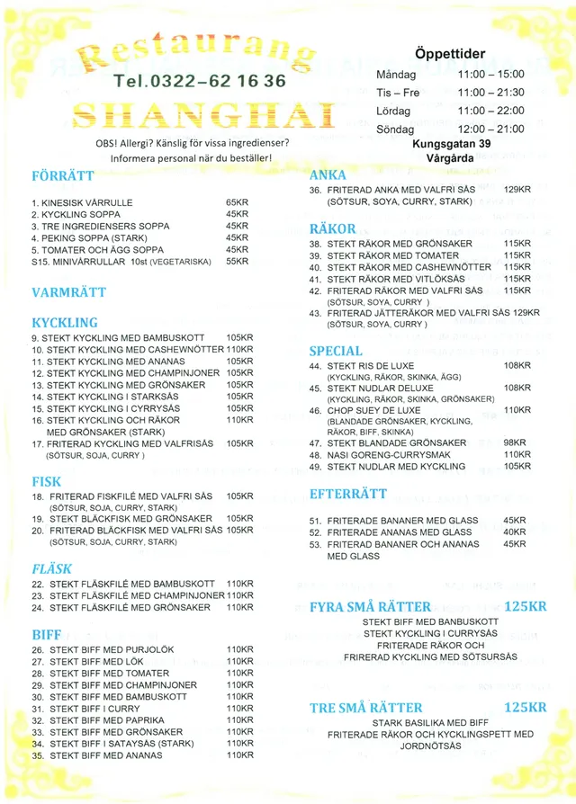 Menyn för Shanghai, Vårgårda