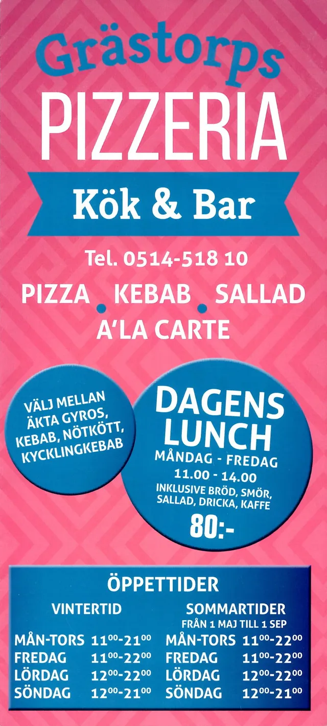 Menyn för Grästorps Pizzeria, Grästorp