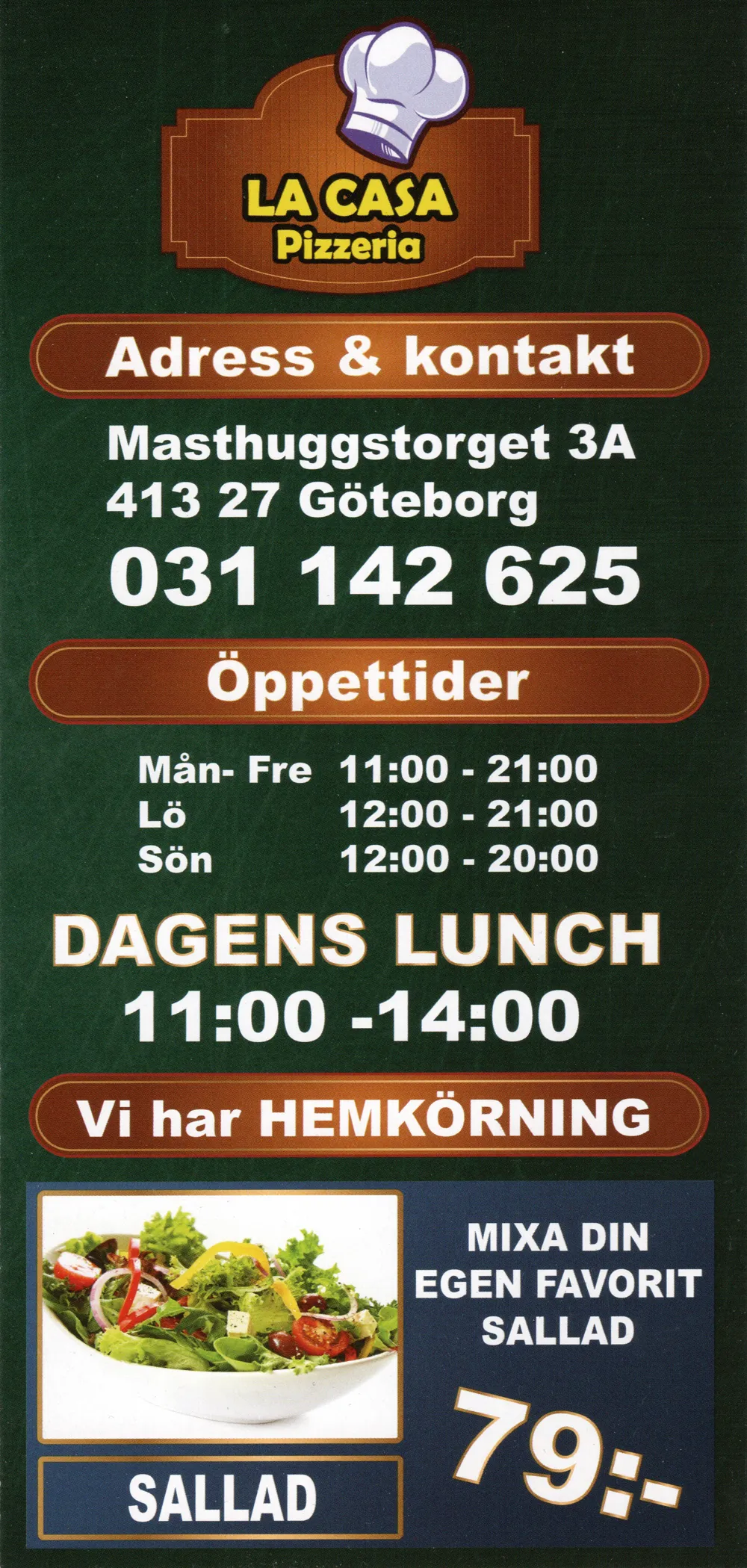 Bild på menyn för La Casa, Göteborg