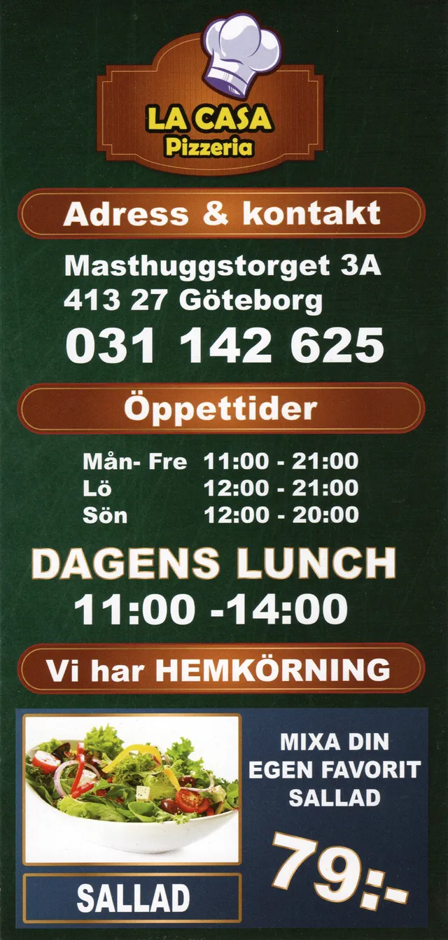 Menyn för La Casa, Göteborg
