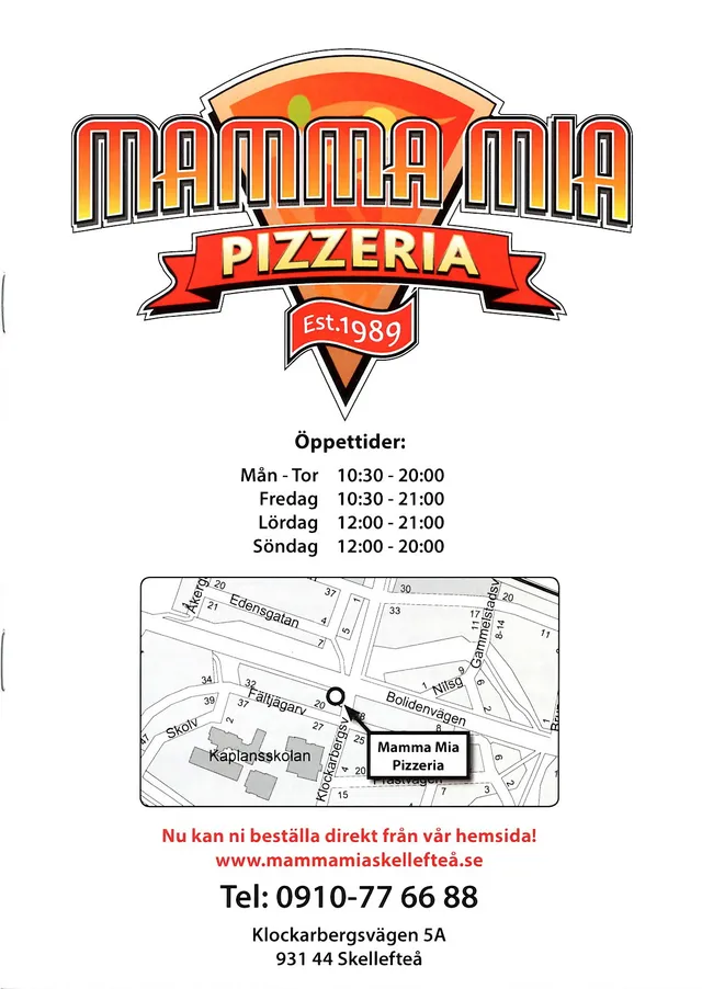 Menyn för Mamma Mia, Skellefteå