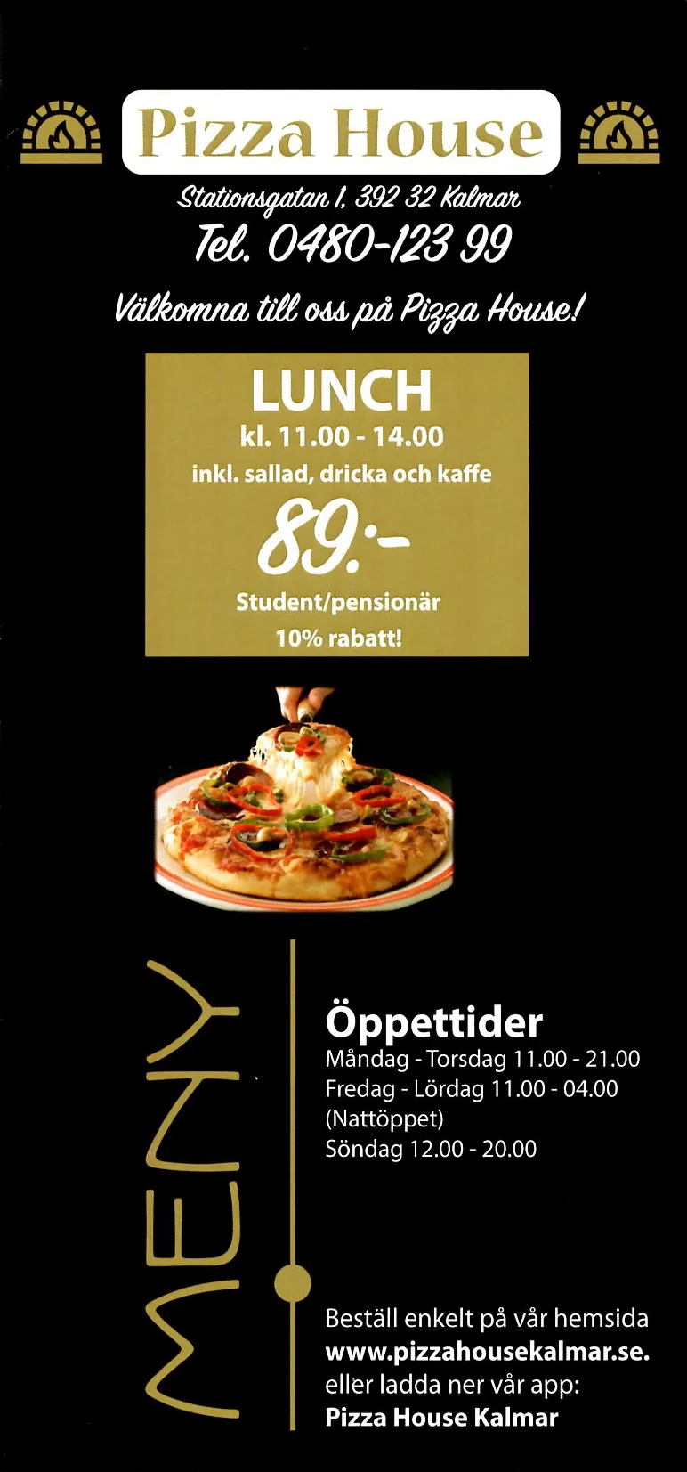 Bild på menyn för Pizza House, Kalmar