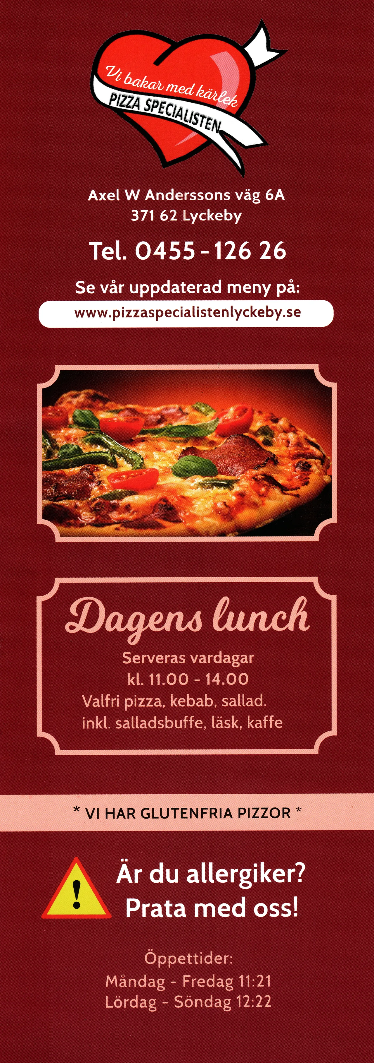 Bild på menyn för Pizza Specialisten, Karlskrona