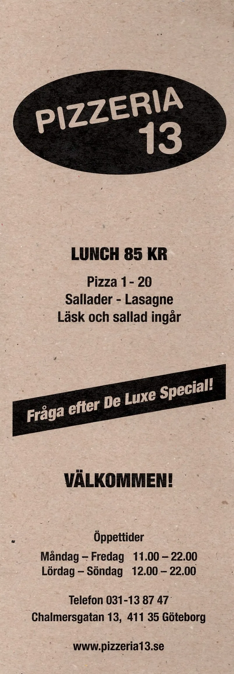 Bild på menyn för 13, Göteborg