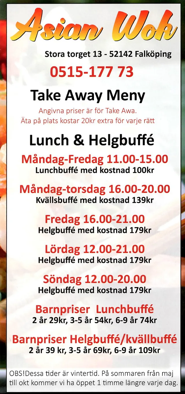 Menyn för Asian Wok, Falköping