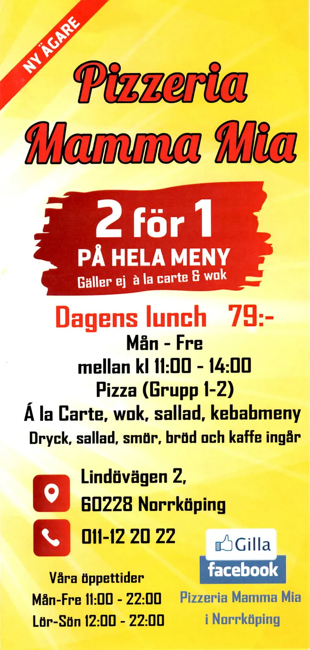 Menyn för Mamma Mia, Norrköping
