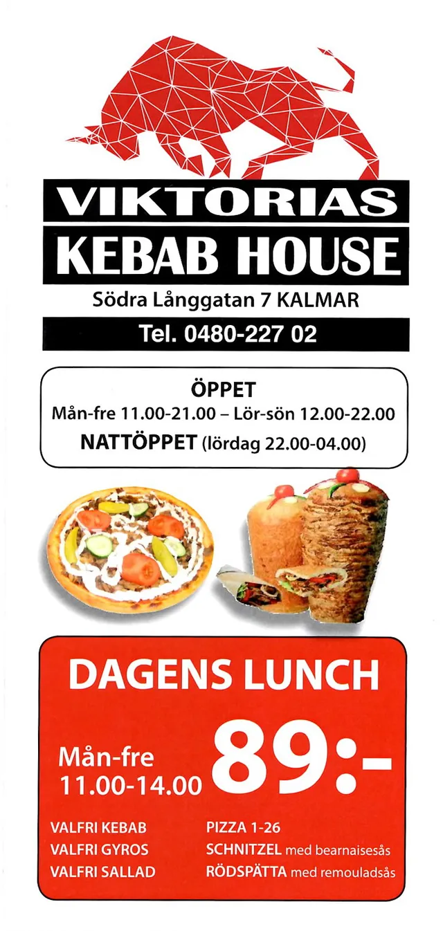 Menyn för Viktorias Kebab House, Kalmar