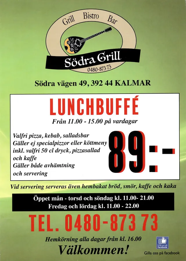 Menyn för Södra Grill, Kalmar
