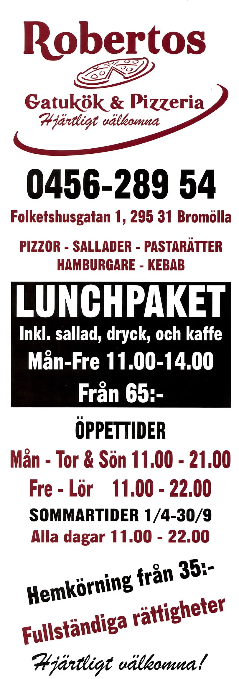 Bild på menyn för Robertos Gatukök & Pizzeria, Bromölla