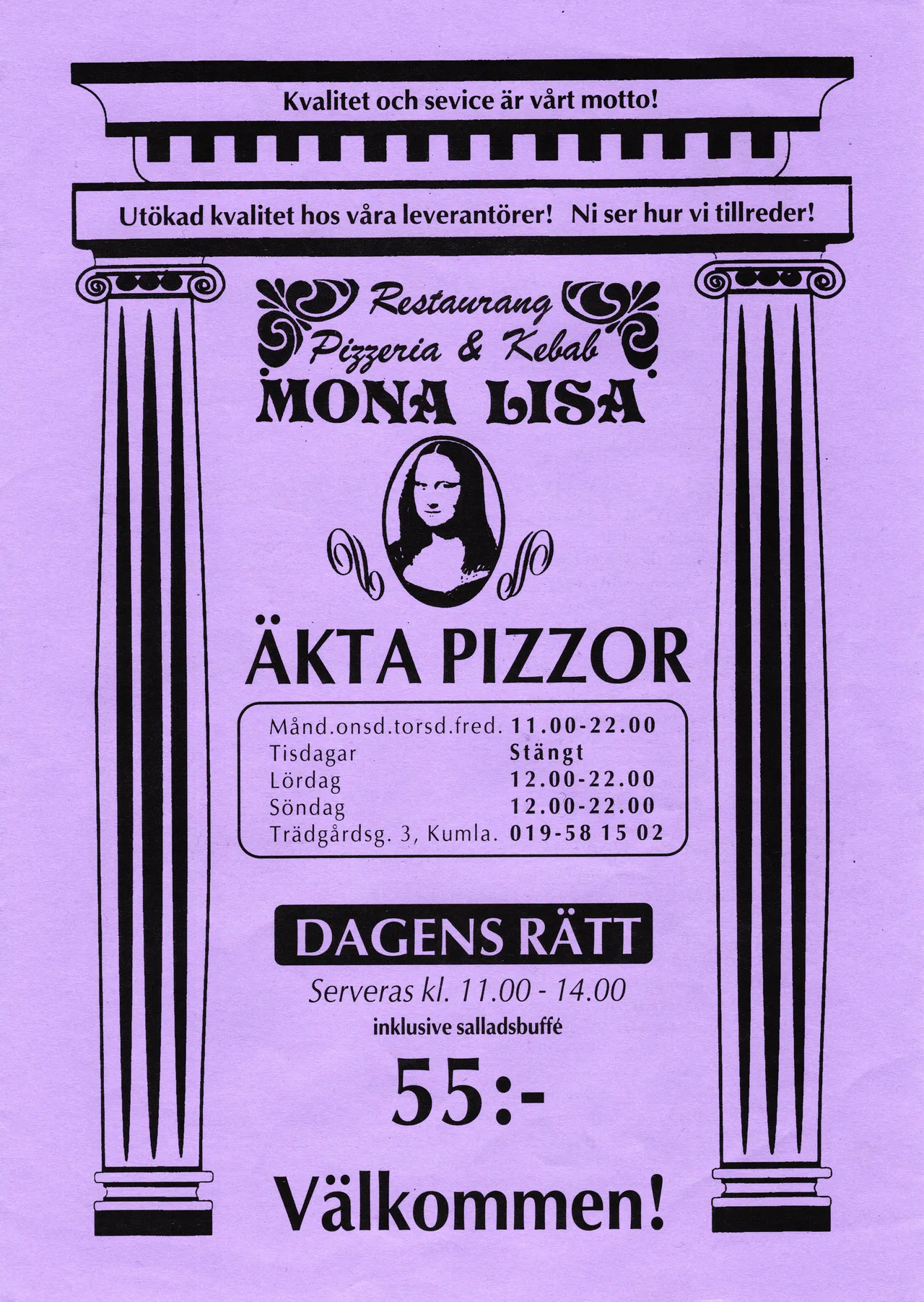 Bild på menyn för Mona Lisa, Kumla