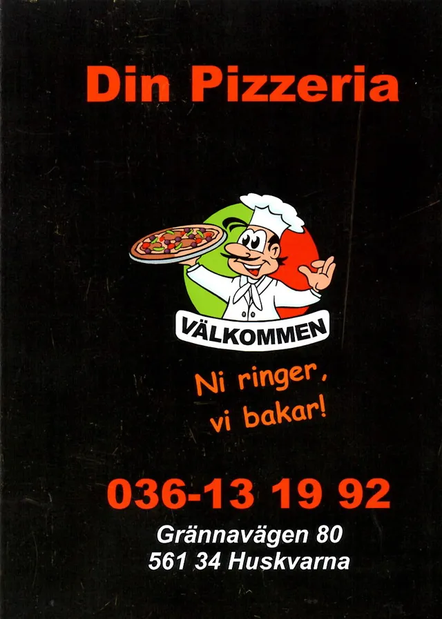 Menyn för Din Pizzeria, Jönköping