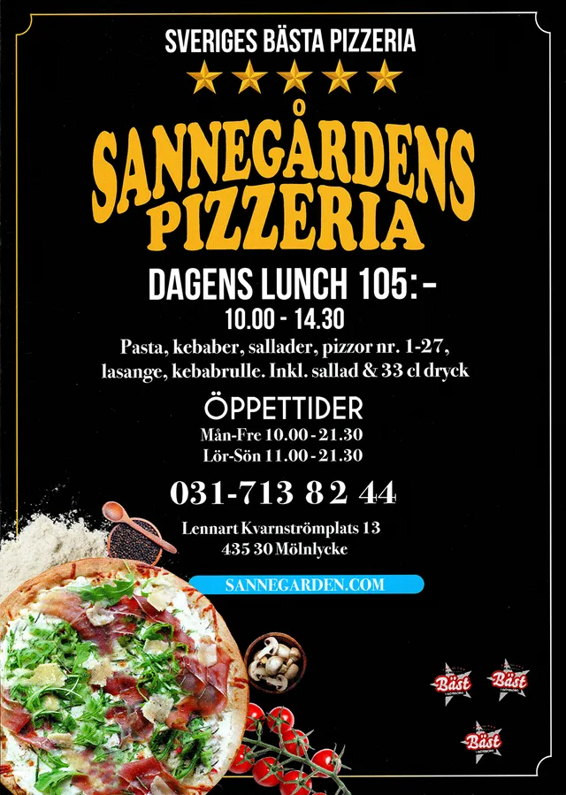 Menyn för Sannegårdens Pizzeria, Härryda