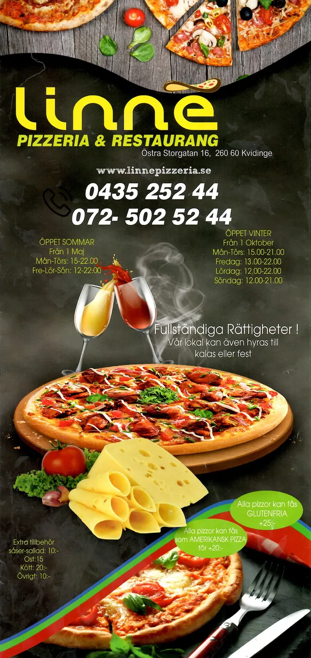Menyn för Linne Pizzeria, Åstorp
