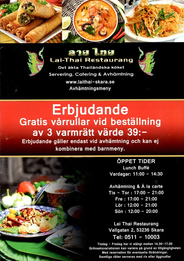 Menyn för Lai-Thai Restaurang, Skara