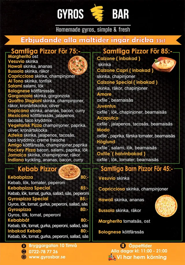 Menyn för Gyros Bar, Timrå