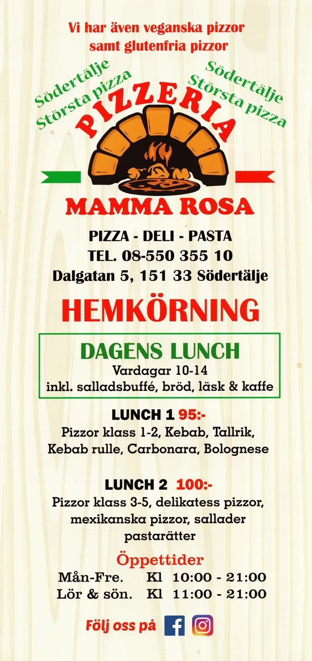 Menyn för Mamma Rosa, Södertälje