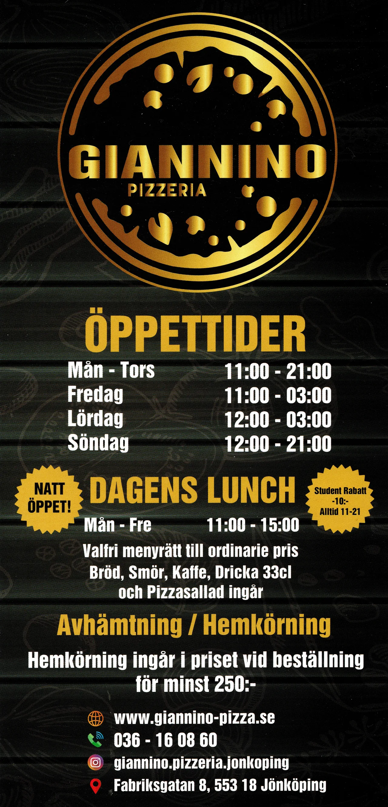 Bild på menyn för Giannino Pizzeria, Jönköping