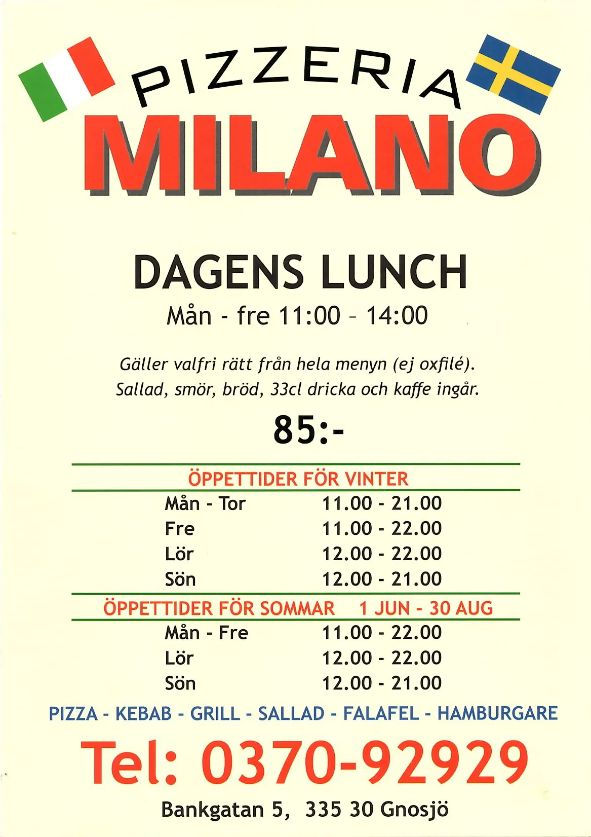 Bild på menyn för Milano, Gnosjö
