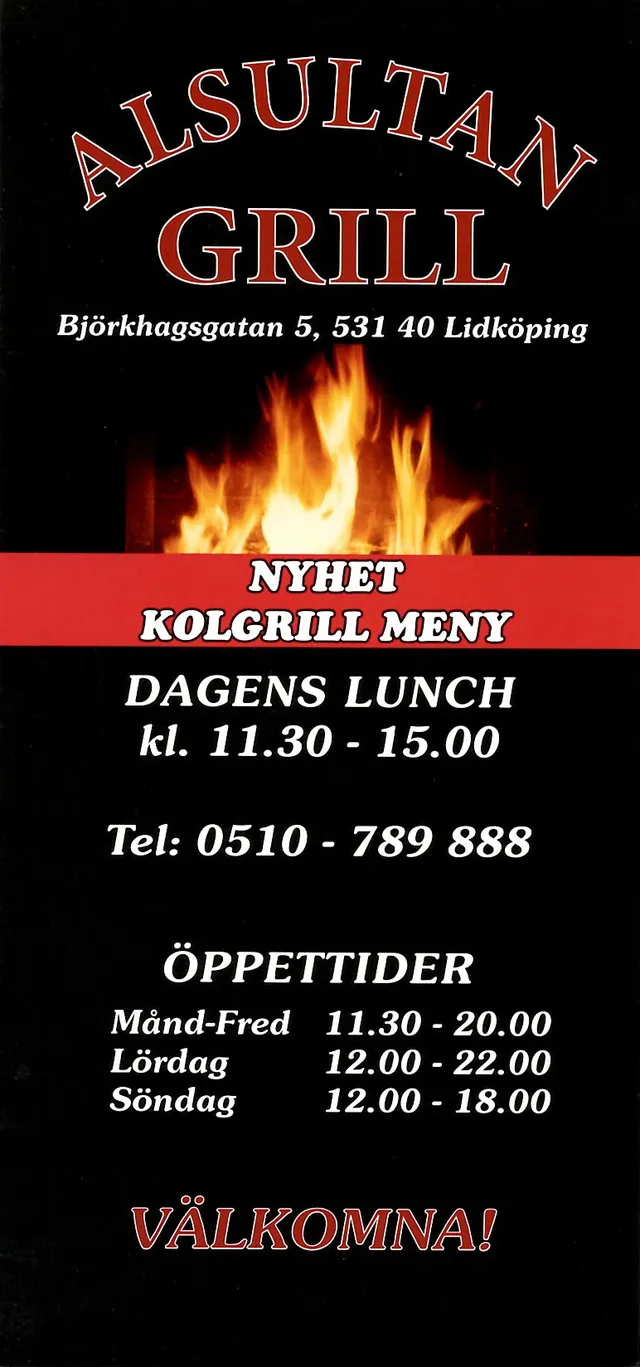 Menyn för Alsultan Grill, Lidköping