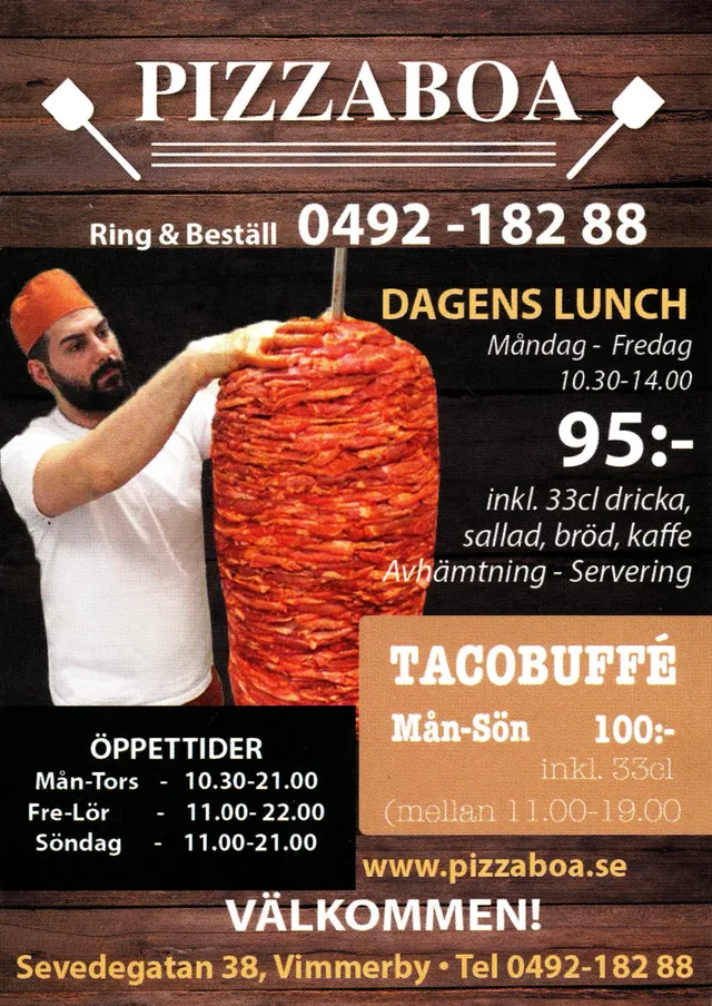 Menyn för Pizzaboa, Vimmerby