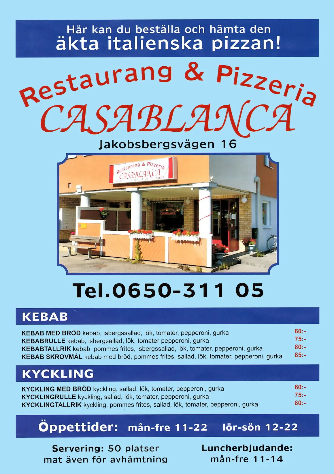 Bild på menyn för Casablanca, Hudiksvall