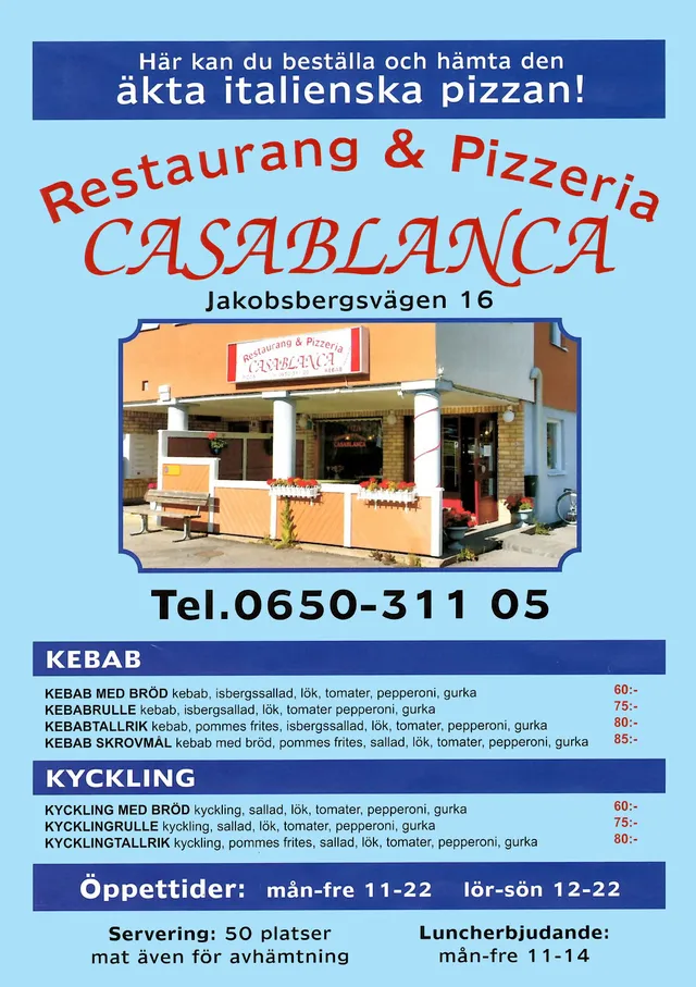 Menyn för Casablanca, Hudiksvall
