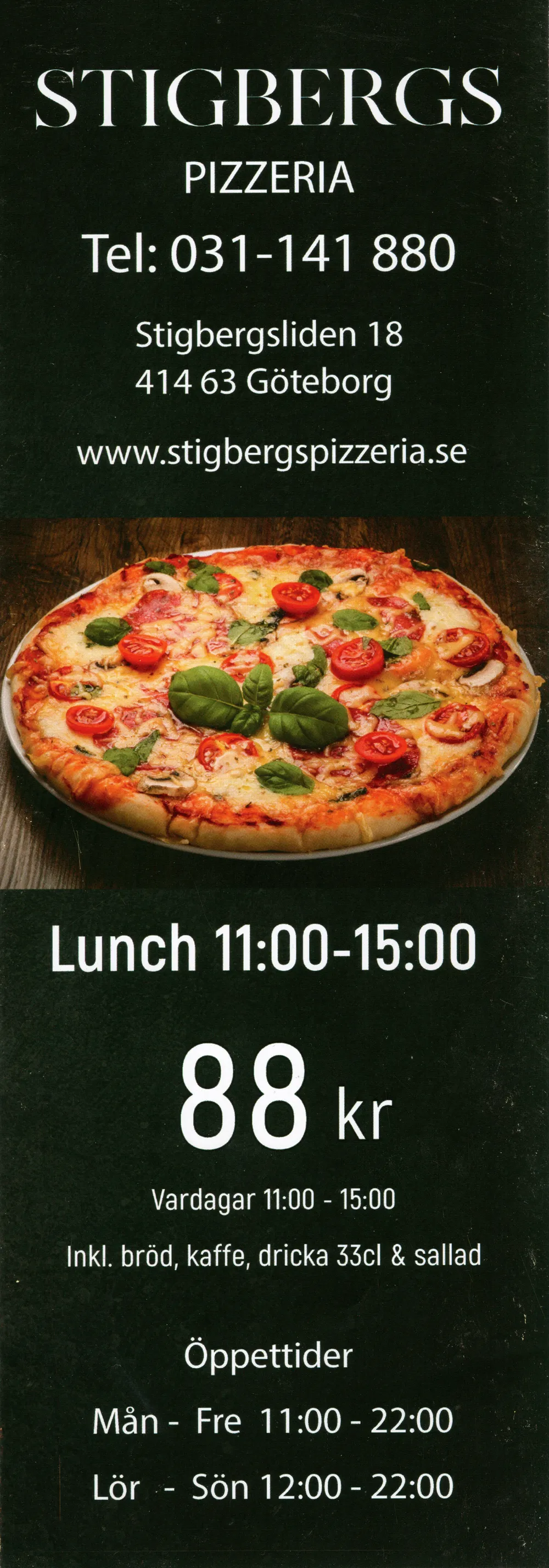 Bild på menyn för Stigbergs Pizzeria, Göteborg