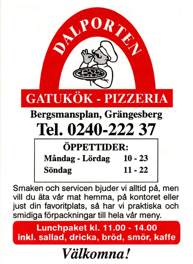 Menyn för Dalportens Pizzeria, Ludvika